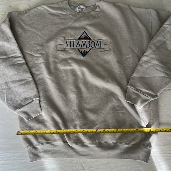 STEAMBOAT Embroidered Graphic Unisex Tan Beige Crewneck Sweatshirt size XL - Picture 9 of 12